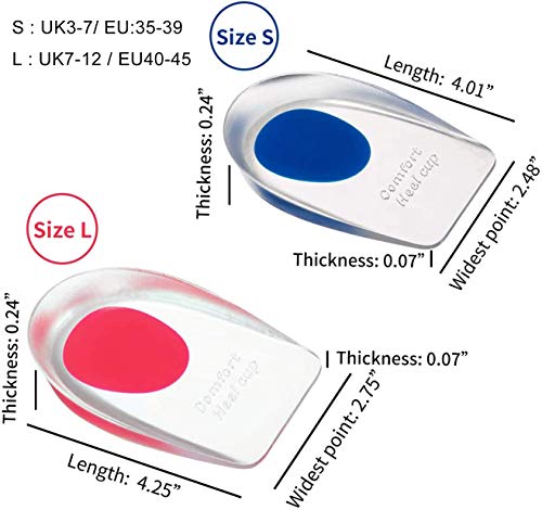 2 pares de almohadillas de gel para talones,almohadillas de silicona para talones para la fascitis plantar,espolones del talón y dolor de Aquiles,copas gel para talones y cojines Absorción (Mujer)