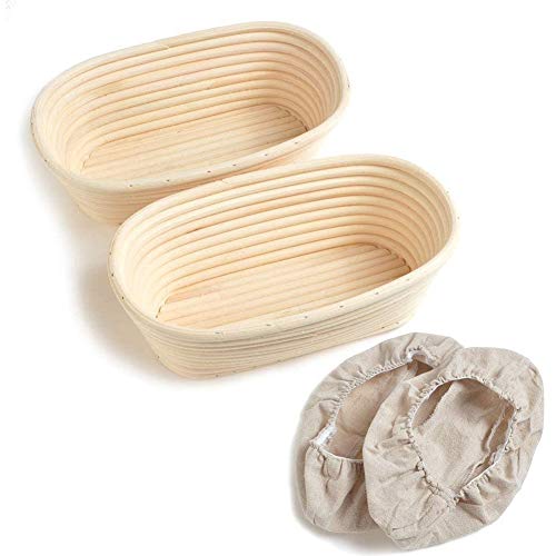 2 PC Oval Cesta del Pan, Pan Proving Cesta, Rattan Masa de corrección de la Cesta Pan Artesanal, con Ropa de Cama Liner (Size : 17X12X6CM)