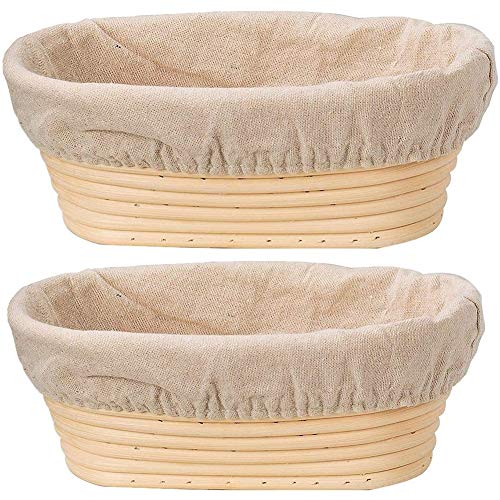 2 PC Oval Cesta del Pan, Pan Proving Cesta, Rattan Masa de corrección de la Cesta Pan Artesanal, con Ropa de Cama Liner (Size : 17X12X6CM)