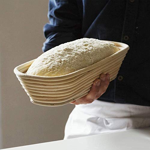 2 PC Oval Cesta del Pan, Pan Proving Cesta, Rattan Masa de corrección de la Cesta Pan Artesanal, con Ropa de Cama Liner (Size : 17X12X6CM)