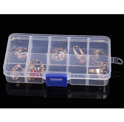 2 PCS Transparente 10 Rejillas Plastico Caja de Almacenaje Organizador de Divisores Ajustables Talón Pendientes Anillos Collar Contenedor de Almacenamiento Cajas para Joyas por SamGreatWorld