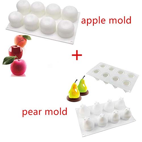 2 Piezas 3D Fruta Manzana Pera Cereza Limón Pastel Silicona Moldes, Horneado Mousse Decorativo Molde, Postre Muffin Chocolate Jelly Bricolaje Fuente de Horno Pan,Pastel Pop Molde Bandeja