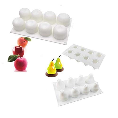 2 Piezas 3D Fruta Manzana Pera Cereza Limón Pastel Silicona Moldes, Horneado Mousse Decorativo Molde, Postre Muffin Chocolate Jelly Bricolaje Fuente de Horno Pan,Pastel Pop Molde Bandeja