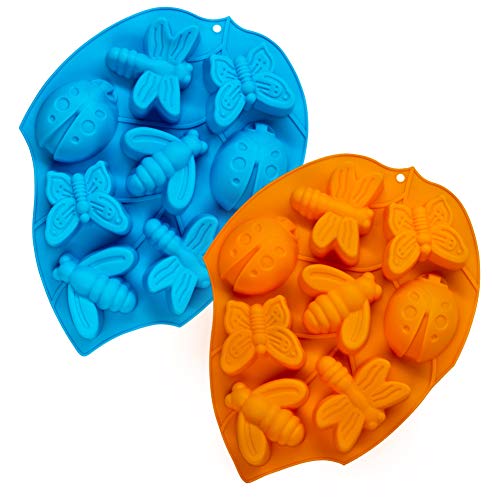 2 piezas 3D Moldes de pastel de silicona, CNYMANY molde de insecto de 8 cavidades Bandeja de cocina para hornear para Mollete Bomba de grasa Chocolate Caramelo Magdalena Jabón Vela