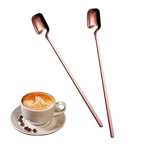 2 Piezas Cuchara de Cabeza Cuadrada Café Cuchara Mezcladora Mango Largo Cuchara Agitadora Mango Largo Cuchara de Hielo Cuchara Cuchara de Postre Vajilla de Cocina para Hogar Cocina Barra Regalo