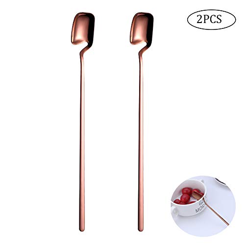 2 Piezas Cuchara de Cabeza Cuadrada Café Cuchara Mezcladora Mango Largo Cuchara Agitadora Mango Largo Cuchara de Hielo Cuchara Cuchara de Postre Vajilla de Cocina para Hogar Cocina Barra Regalo