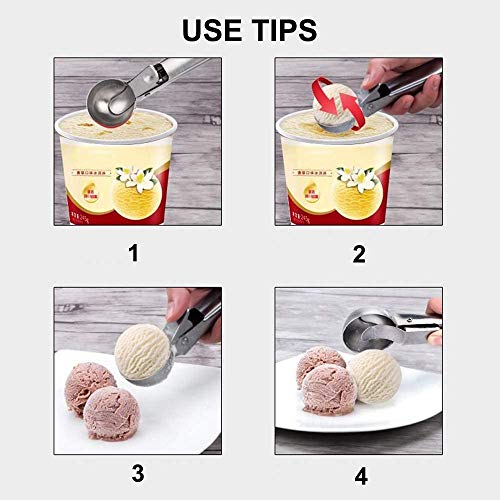 2 Piezas Helado de Acero Inoxidable Cucharada Fabricante de Bolas de Hielo Yogurt Congelado,Cuchara de Helado con Gatillo Cuchara para Restaurantes Familiares o Heladerías Haciendo Hockey
