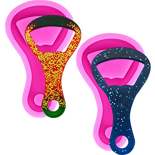 2 Piezas Moldes Silicona Llavero Forma Abrebotellas con Agujero para Resina Epoxi Colgante Joyería Bricolaje Baratija Fondant Topper Decoración Torta Magdalena Moldes Chocolate Galleta Pudín