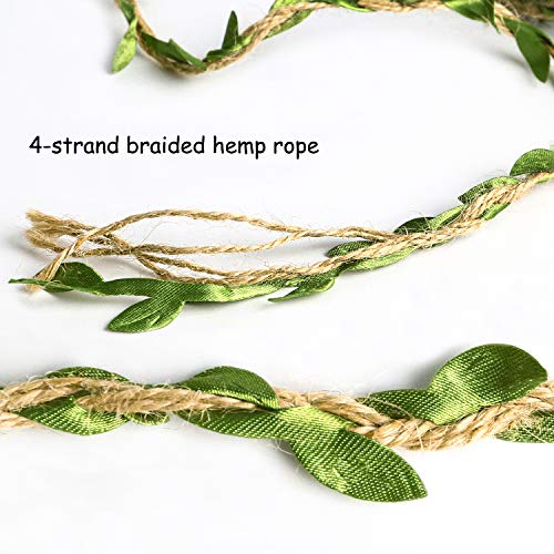 (2 Rollos) OOTSR Cuerda de cáñamo de hoja artificial, (10m / Rollo) Cinta de hilo de yute natural trenzada con hojas falsas para envolver regalos/Fiesta/Decro y artesanía (Verde)