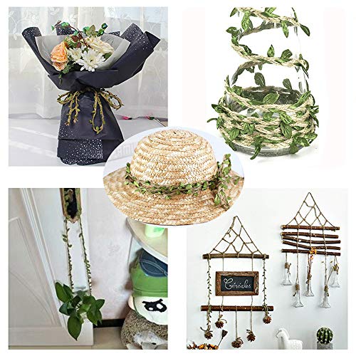 (2 Rollos) OOTSR Cuerda de cáñamo de hoja artificial, (10m / Rollo) Cinta de hilo de yute natural trenzada con hojas falsas para envolver regalos/Fiesta/Decro y artesanía (Verde)