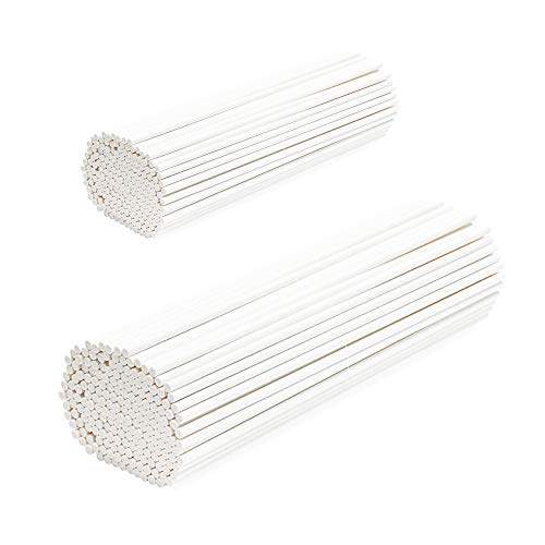 2 tamaños de palitos de piruleta de papel premium de 0.14 pulgadas de diámetro, palillo blanco para tarta, 200 unidades de papel de caramelo para pasteles y dulces duros (2 tamaños, 200 unidades)