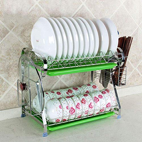 2-Tier Desague estante for platos Rack, Suministros de cocina de acero inoxidable 304 Estante de almacenamiento Escurridor con los palillos/corte del soporte for tarjetas Poyo Cubiertos Racks Bandej