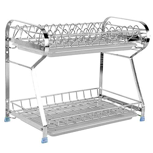 2-Tier Desague estante for platos Rack, Suministros de cocina de acero inoxidable 304 Estante de almacenamiento Escurridor con los palillos/corte del soporte for tarjetas Poyo Cubiertos Racks Bandej
