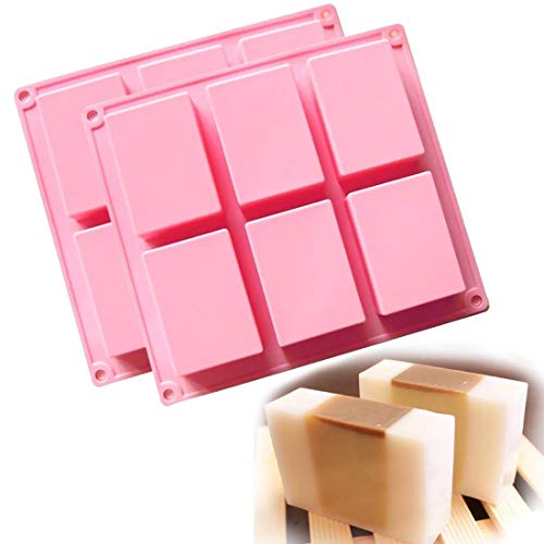 (2 unidades) 6 de la cavidad rectangular de silicona molde para Casera Artesanía jabón molde, molde de tarta, para galletas Chocolate molde cubito de hielo, bandeja