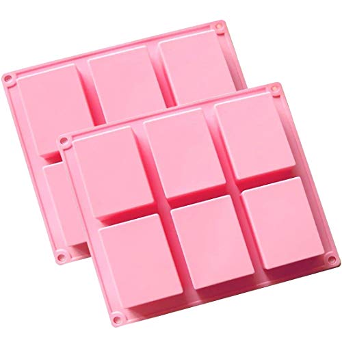 (2 unidades) 6 de la cavidad rectangular de silicona molde para Casera Artesanía jabón molde, molde de tarta, para galletas Chocolate molde cubito de hielo, bandeja