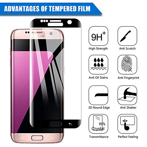 [2 Unidades] Amonke Protector de Pantalla para Samsung Galaxy S7 Edge Cristal Templado, 9H Dureza Alta Definicion [3D Curvado Completa Cobertura] Vidrio Templado Screen Protector para Samsung S7 Edge