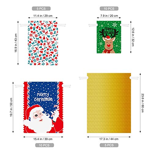 20 Bolsas De Regalo Con Cordón, Bolsa De Embalaje De Regalo De Navidad, Bolsa De Regalo De Navidad, Decoración Navideña, Bolsa De Dulces, Papá Noel Y Renos, (con Lazos De Cinta)