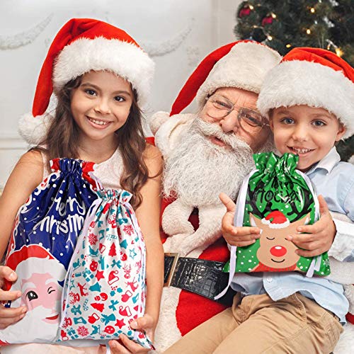 20 Bolsas De Regalo Con Cordón, Bolsa De Embalaje De Regalo De Navidad, Bolsa De Regalo De Navidad, Decoración Navideña, Bolsa De Dulces, Papá Noel Y Renos, (con Lazos De Cinta)