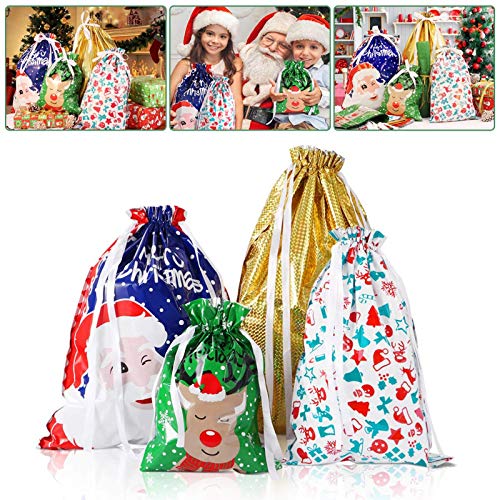 20 Bolsas De Regalo Con Cordón, Bolsa De Embalaje De Regalo De Navidad, Bolsa De Regalo De Navidad, Decoración Navideña, Bolsa De Dulces, Papá Noel Y Renos, (con Lazos De Cinta)