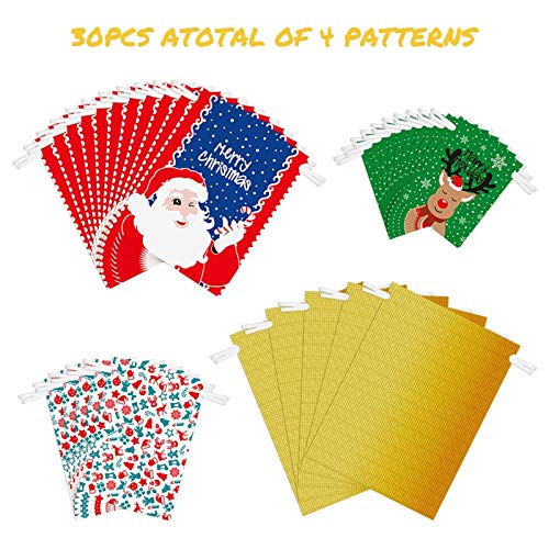20 Bolsas De Regalo Con Cordón, Bolsa De Embalaje De Regalo De Navidad, Bolsa De Regalo De Navidad, Decoración Navideña, Bolsa De Dulces, Papá Noel Y Renos, (con Lazos De Cinta)