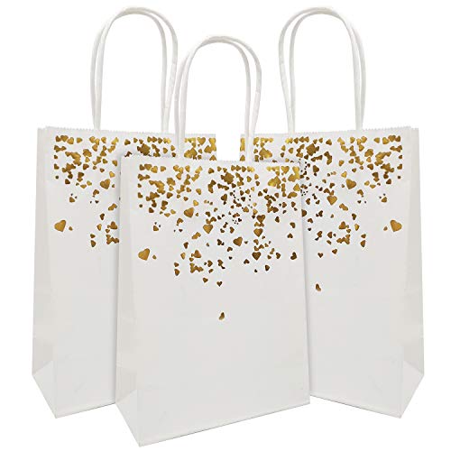 20 Piezas Bolsas de papel kraft con asas hechas de papel kraft respetuosas con el medio ambiente y más duraderas（15 * 7.8 * 21CM） (blanco)