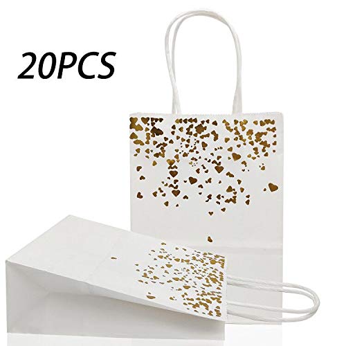 20 Piezas Bolsas de papel kraft con asas hechas de papel kraft respetuosas con el medio ambiente y más duraderas（15 * 7.8 * 21CM） (blanco)