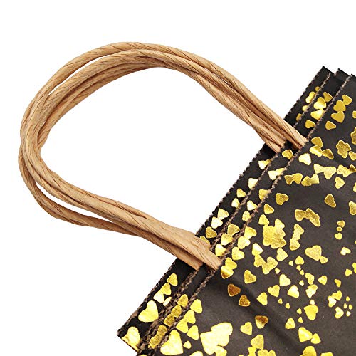 20 Piezas Bolsas de papel kraft con asas hechas de papel kraft respetuosas con el medio ambiente y más duraderas（15 * 7.8 * 21CM）Negro
