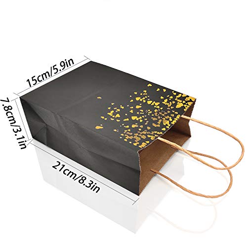 20 Piezas Bolsas de papel kraft con asas hechas de papel kraft respetuosas con el medio ambiente y más duraderas（15 * 7.8 * 21CM）Negro