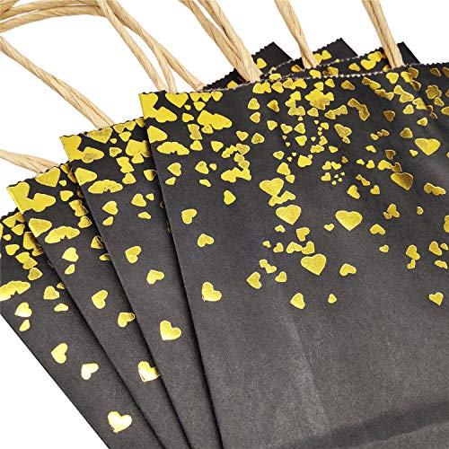 20 Piezas Bolsas de papel kraft con asas hechas de papel kraft respetuosas con el medio ambiente y más duraderas（15 * 7.8 * 21CM）Negro