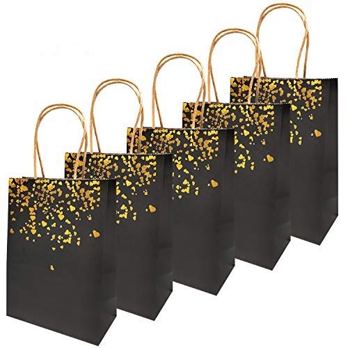 20 Piezas Bolsas de papel kraft con asas hechas de papel kraft respetuosas con el medio ambiente y más duraderas（15 * 7.8 * 21CM）Negro