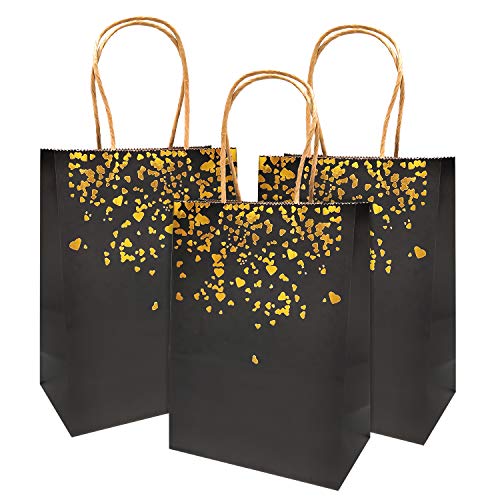 20 Piezas Bolsas de papel kraft con asas hechas de papel kraft respetuosas con el medio ambiente y más duraderas（15 * 7.8 * 21CM）Negro