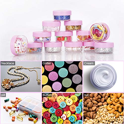 20 Piezas Tarros de Crema 10g / 10ml Vacío Plástico Transparente Contenedor de Cosméticos Tarros - para Cosmética Sombra de Ojos Uñas Polvo Envase - con 4 Piezas Mini Espátula (Rosa)
