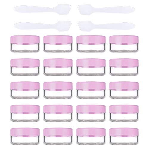 20 Piezas Tarros de Crema 10g / 10ml Vacío Plástico Transparente Contenedor de Cosméticos Tarros - para Cosmética Sombra de Ojos Uñas Polvo Envase - con 4 Piezas Mini Espátula (Rosa)