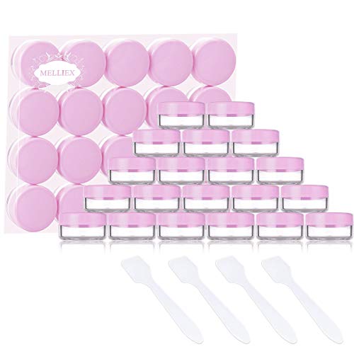 20 Piezas Tarros de Crema 10g / 10ml Vacío Plástico Transparente Contenedor de Cosméticos Tarros - para Cosmética Sombra de Ojos Uñas Polvo Envase - con 4 Piezas Mini Espátula (Rosa)