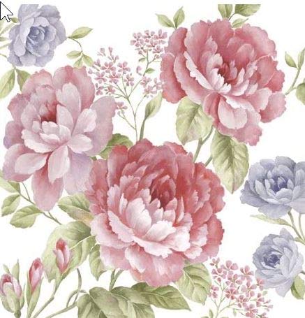 20 servilletas de rosas de color lila y rosa, 33 x 33 cm