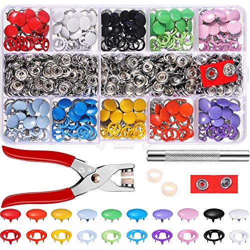 200 botones de presión fijos huecos, juego de anillos de metal, botones de presión para ropa de bebé, 9,5 mm, 10 colores