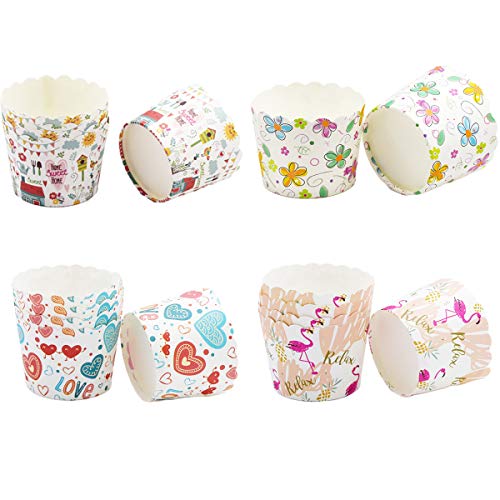 200 Piezas Cupcake de Papel Molde de Muffin de Postre Casos de Papel Muffin Envoltura de la Magdalena Papel Cupcake a Prueba de Grasa Liner Muffin Pan Papel de Cupcakes (4 Estilos)