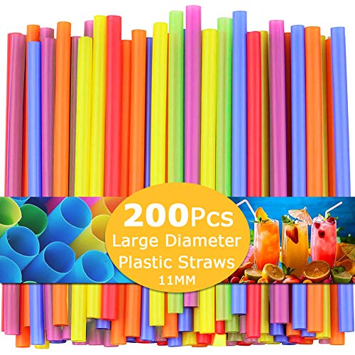 200 Piezas Pajitas de Plástico Extra Anchas, Pajitas de Batido Jumbo Desechables Ideal para té Boba, Batidos, Fiesta Multicolores,11 mm