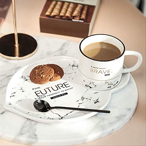 200ml Taza De Cerámica Creativa con Bandeja De Aperitivos De Mármol Simple Taza De Café De Mármol Taza De Té De Leche Taza De Bebida Sin Utensilios 200ml Blanco