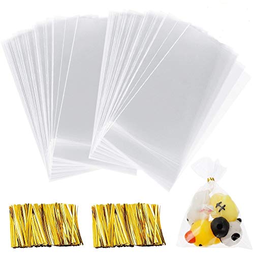 200PCS Bolsa Celofán Transparentes, BESTZY Bolsas de Plástico de Caramelos para Galletas, Panadería, Dulces, Regalos