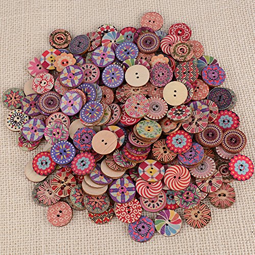 200pcs Botones Manualidades Madera Colores Mezclados Redondos para Costura DIY Scrapbooking Bricolaje Artesanía