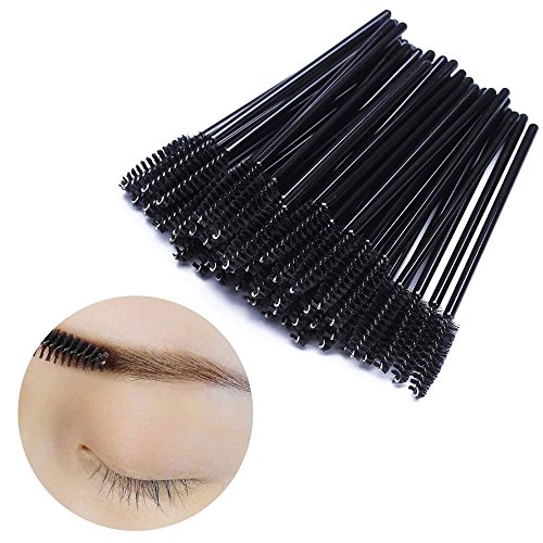 200pcs desechable pestañas máscara aplicador cepillo de varita (negro + rosa 200pcs)