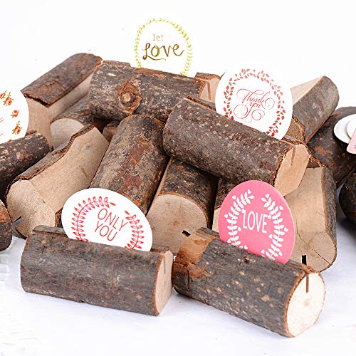 20pcs Soportes Tarjetas Tocón Madera Foto Pinzas Clips Sostenedor Nota Nombre Número Mensaje Decoración de Mesa Boda