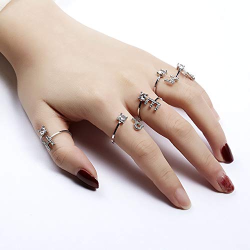 24 JOYAS Anillos Iniciales de Brillantes Ajustable con Circonitas 5A. Joyería Personalizada para Mujer, cumpleaños, Aniversario o Regalo romántico (M)