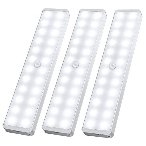 24 LEDs USB Recargable Magnético Movimiento Sensor Luces Nocturnas, Oscuridad a amanecer Célula fotoeléctrica incluido Auto en/apagado Portátil Sin cable, palo en cualquier sitio para Armario