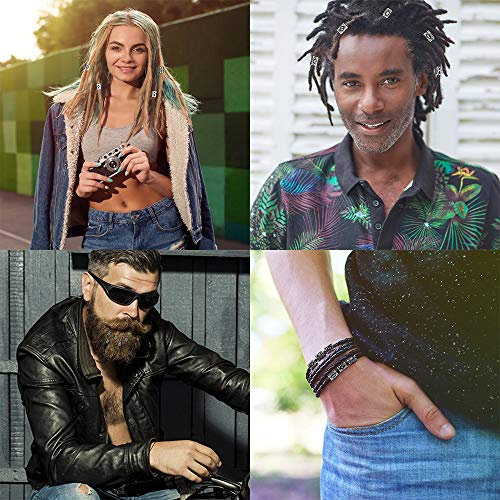 24 Piezas de Viking Runa Perlas, 300 Piezas de Banda de Goma Desechable Negros y 2 Piezas de Aguja Herramientas del Pelo para Organizar y decorar el pelo, y 1 Pulsera para Hacer Pulseras de Bricolaje