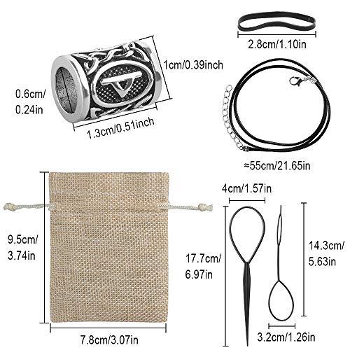 24 Piezas de Viking Runa Perlas, 300 Piezas de Banda de Goma Desechable Negros y 2 Piezas de Aguja Herramientas del Pelo para Organizar y decorar el pelo, y 1 Pulsera para Hacer Pulseras de Bricolaje