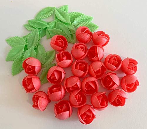 24 rosas rojas y 24 hojas, comestibles, únicas y bonitas.