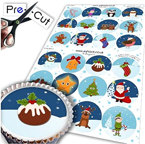 24 x Cakeshop decoración para pasteles comestibles PRECORTADAS de Figuras de Navidad