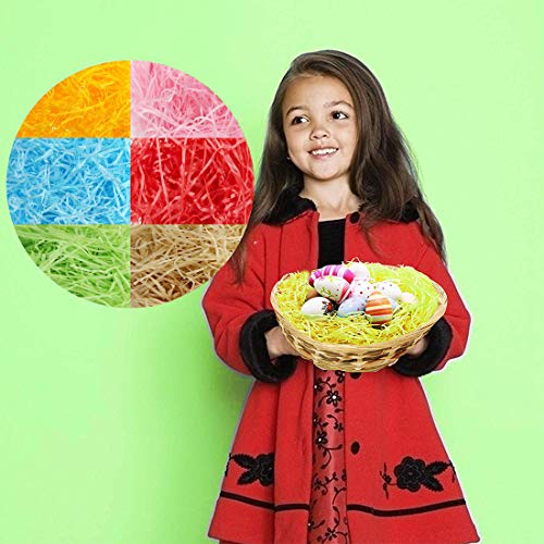 240 g Papel en Tiras de Cesta de Pascua de Multicolor Papel de Seda Raffia Hierba Papel Arrugado Rallado para Rellenar Caja de Regalo (Conjunto de Colores 6)